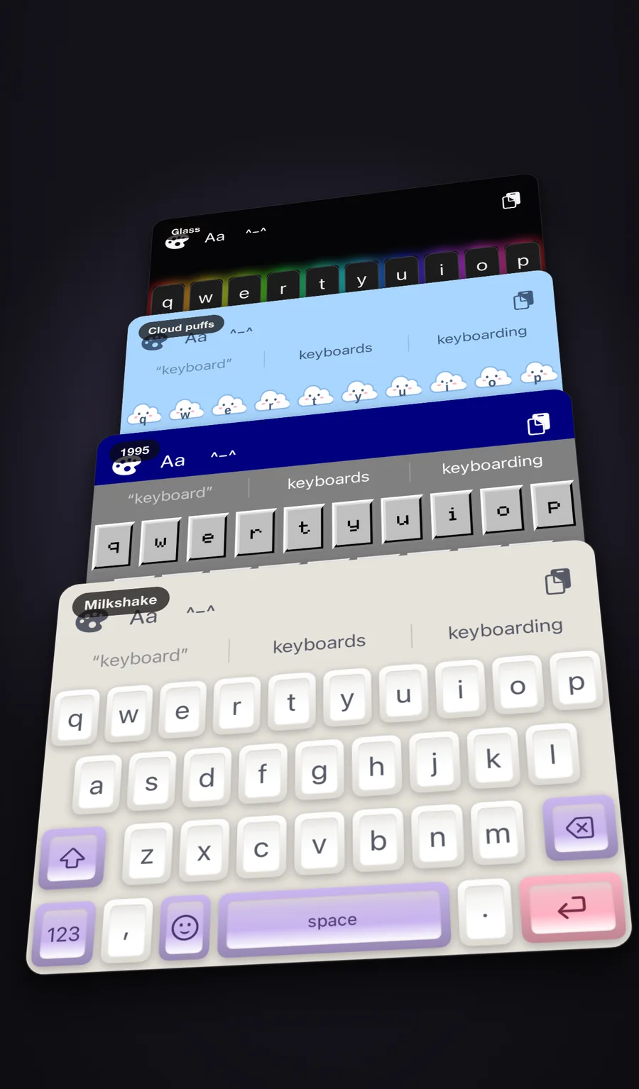 A fan of AWKey keyboards: sculpted, illustrated, retro and backlit themes